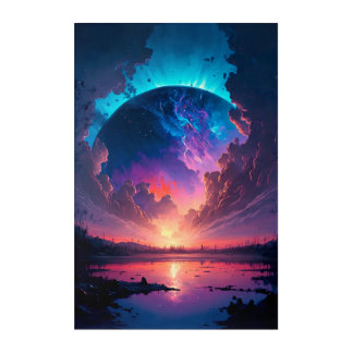 Celestial Planet by Sunset Lake - Pink Purple Sky Acrylic Print