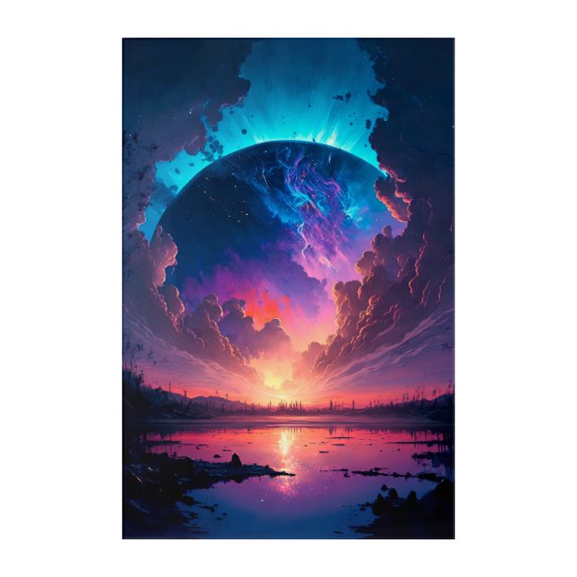 Celestial Planet by Sunset Lake - Pink Purple Sky Acrylic Print (Front)