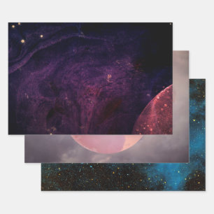 Celestial Planets Galaxy Cosmic Elegant Chic Wrapping Paper Sheets