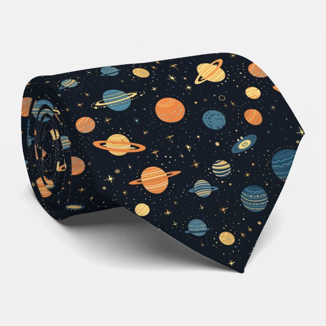 Celestial Planets Neck Tie (Rolled)