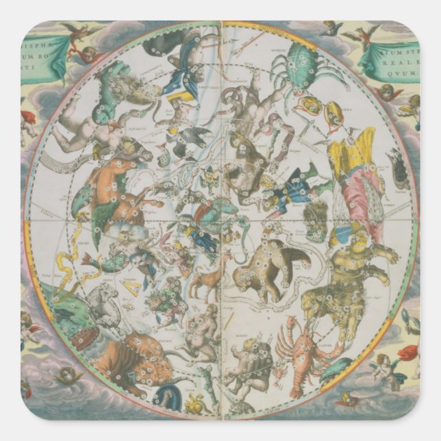 Celestial Planisphere Showing the Signs of the Zod Square Sticker (Front)
