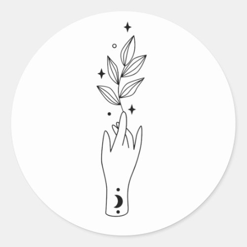Celestial Plant Hand Line Art Classic Round Sticker