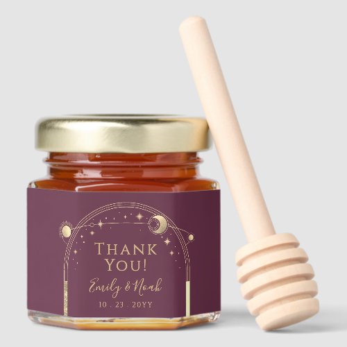 Celestial Plum Gold Sun Moon Stars Wedding Honey Jar Favors