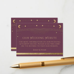 Celestial Plum Gold Wedding Website QR Code RSVP Enclosure Card