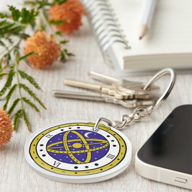 Celestial Pocket Watch Vector Graphic with Golden Keychain (Front Right)