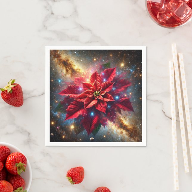 Celestial Poinsettia Festive Floral Decoupage Napkins (Insitu)