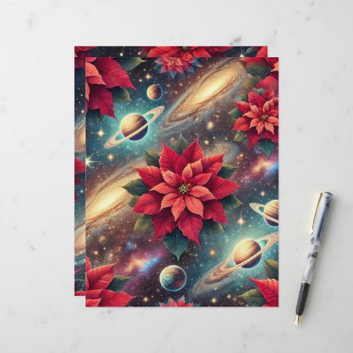 Celestial Poinsettia Pattern Scrapbook Paper Sheet