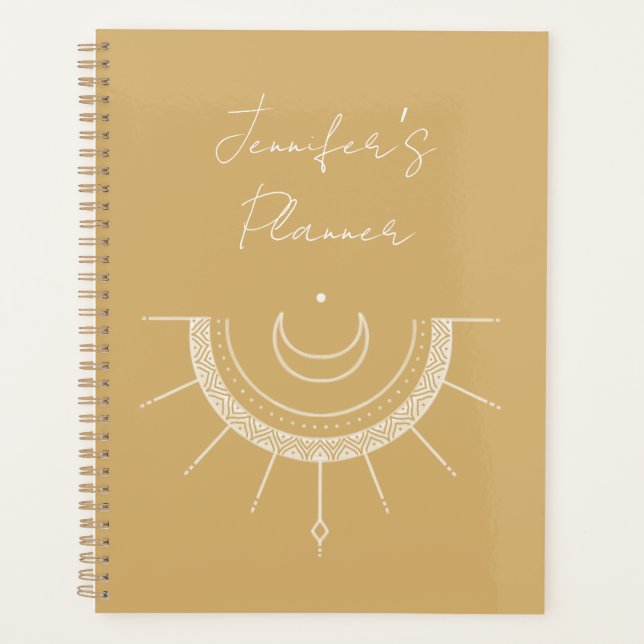 Celestial Pretty Yellow Sun Moon Personalized Planner (Front)