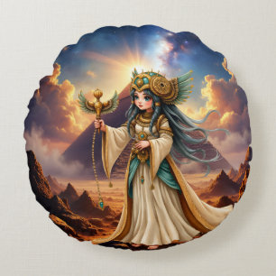 Celestial Priestess of the Golden Pyramid. Round Pillow