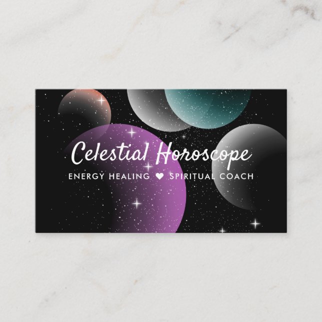 Celestial Purple Galaxy Cluster Space Balloons Business Card (Front)