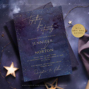 Celestial Purple Gold Galaxy Stars Starry Night Foil Invitation
