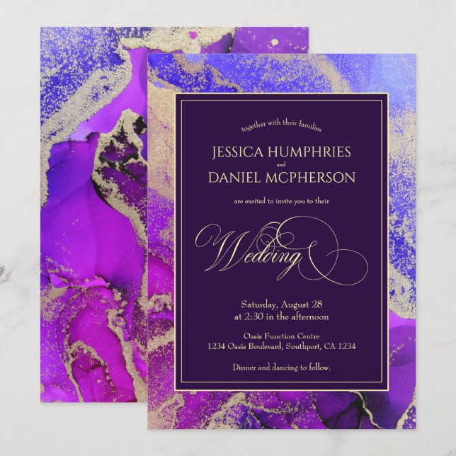 Celestial Purple Gold Moody Wedding Invitation (Front/Back)