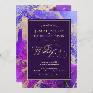 Celestial Purple Gold Moody Wedding Invitation