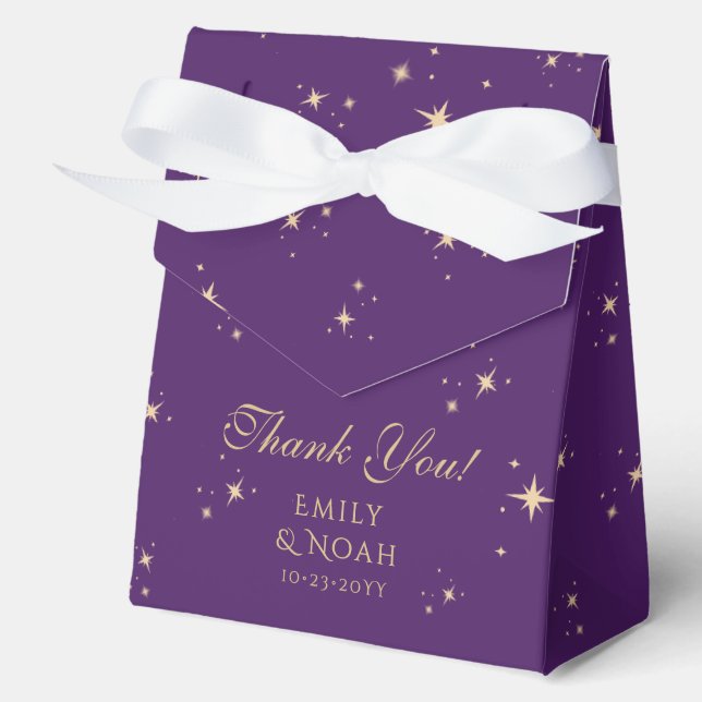 Celestial Purple Gold Sun Moon Astronomy Wedding Favor Boxes (Front)