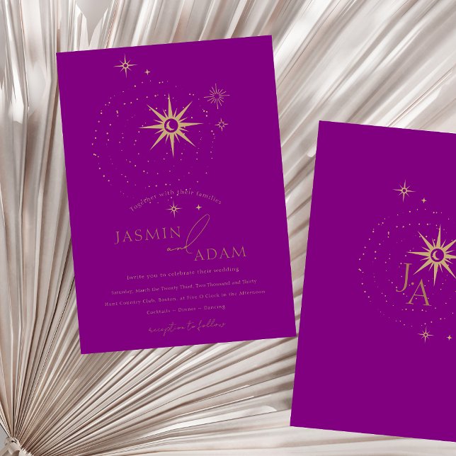 Celestial Purple Stars and Gold Wedding Foil Invitation (Celestial Purple Stars and Gold Wedding Foil Invitation)