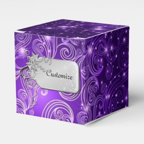 Celestial Purple Swirls  Stars Cube Favor Box