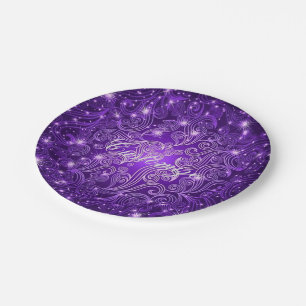 Celestial Purple Swirls & Stars Paper Plates