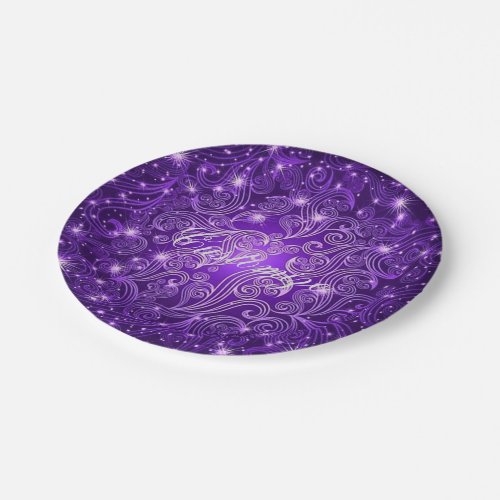 Celestial Purple Swirls  Stars Paper Plates