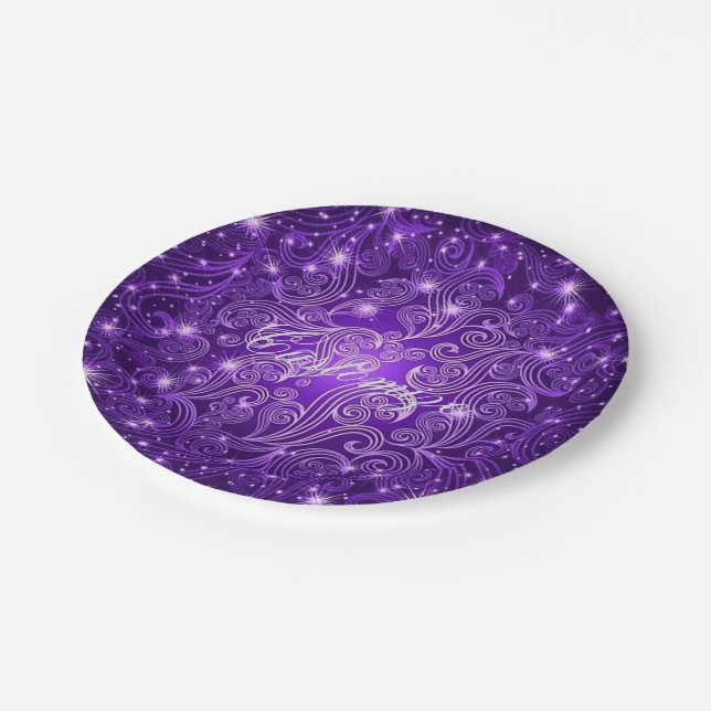Celestial Purple Swirls & Stars Paper Plates (Angled)
