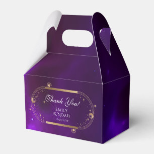 Celestial Purple Teal Gold Sun Moon Stars Wedding Favor Boxes