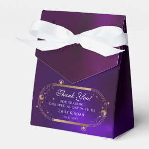 Celestial Purple Teal Gold Sun Moon Stars Wedding Favor Boxes