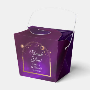 Celestial Purple Teal Gold Sun Moon Stars Wedding Favor Boxes