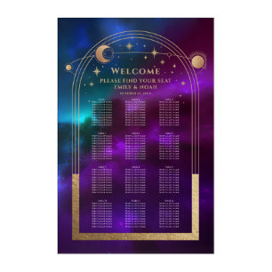 Celestial Purple Teal Gold Wedding Seating Chart Acrylic Print