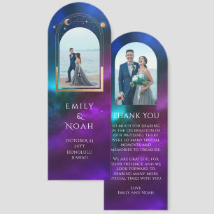 Celestial Purple Teal Photo Wedding Thank You Bookmarks