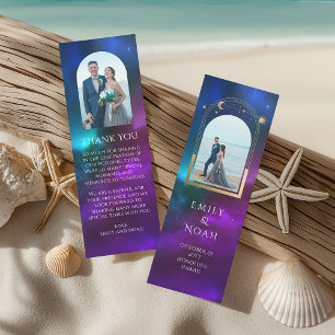 Celestial Purple Teal Photo Wedding Thank You Bookmarks