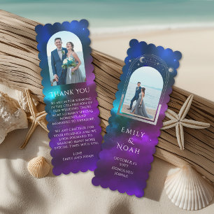 Celestial Purple Teal Photo Wedding Thank You Bookmarks