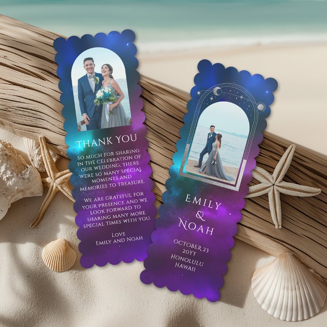 Celestial Purple Teal Photo Wedding Thank You Bookmarks (Creator Uploaded)