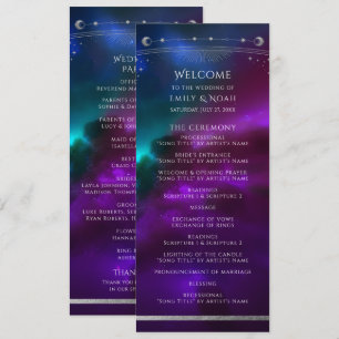 Celestial Purple Teal Silver Wedding Program