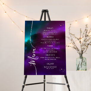 Celestial Purple Teal Starry Night Wedding Menu Foam Board