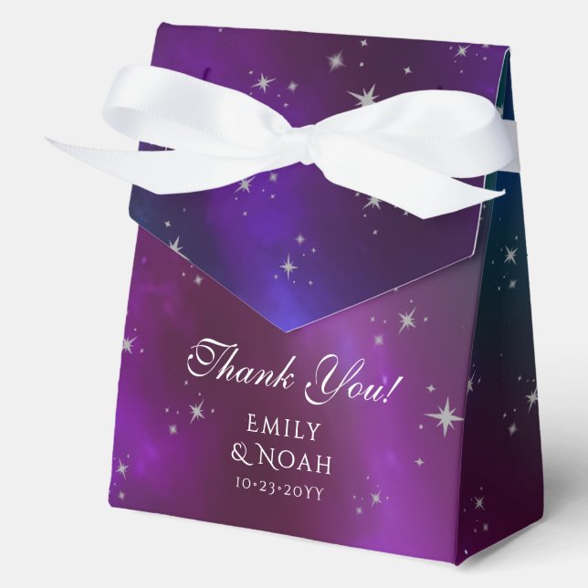 Celestial Purple Teal Sun Moon Astronomy Wedding Favor Boxes (Front)