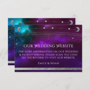 Celestial Purple Teal Wedding Website RSVP QR Code Enclosure Card