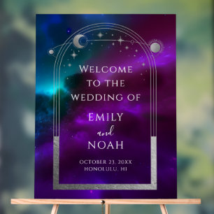 Celestial Purple Teal Welcome Wedding  Acrylic Sign