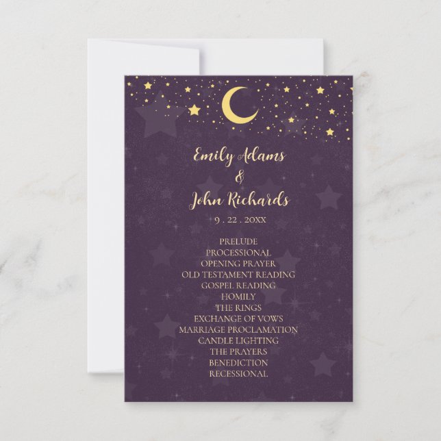 Celestial Purple Wedding Program Stars and Moon (Front)