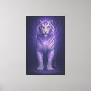 Celestial Purple White Tiger – Divine Aura Fantasy Canvas Print