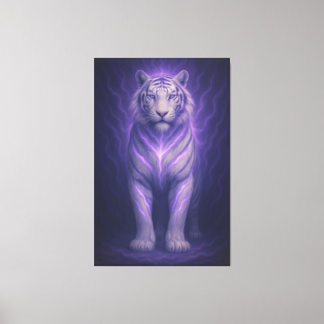 Celestial Purple White Tiger – Divine Aura Fantasy Canvas Print (Front)