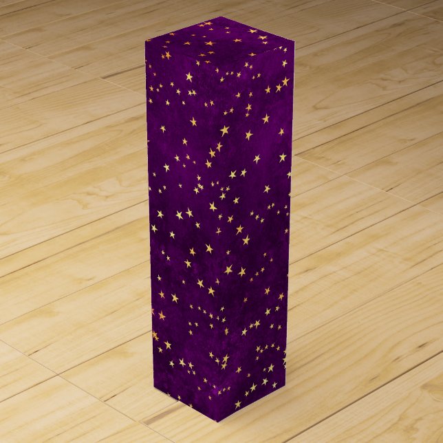 Celestial Purple & Yellow Starry Night Pattern Wine Box (Front)