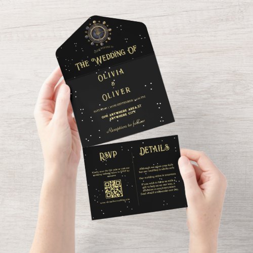Celestial QR code astrology themed wedding  All In One Invitation