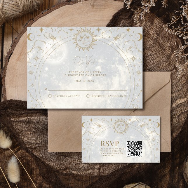 Celestial QR Code Wedding RSVP Card (Celestial  Wedding QR Code RSVP enclosure card)