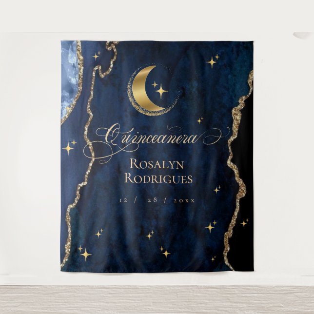  Celestial Quinceanera Midnight Welcome Sign  Tapestry (Front)