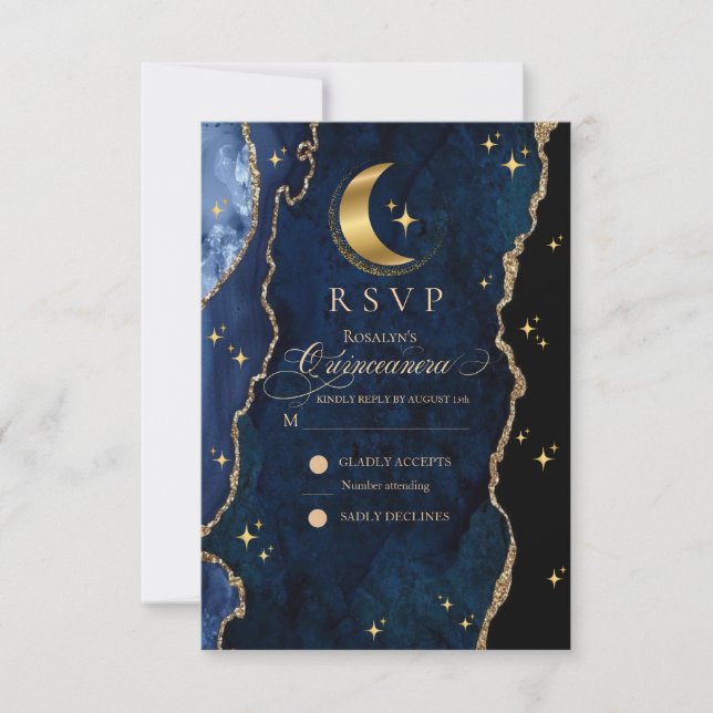 Celestial Quinceanera Stars and Moon Response Card (Front)