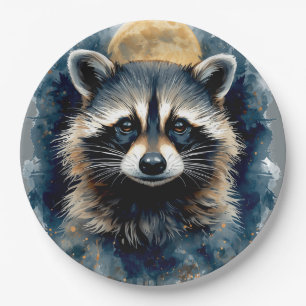 Celestial Raccoon Watercolor Moon Forest Art Paper Plates