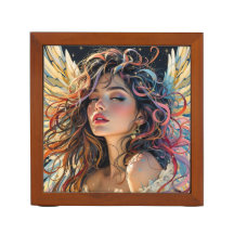 Celestial Radiance – Rainbow Winged Angel Portrait
