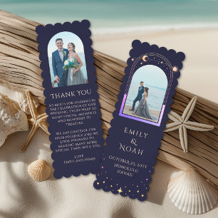 Celestial Rainbow Blue Photo Wedding Thank You Bookmarks