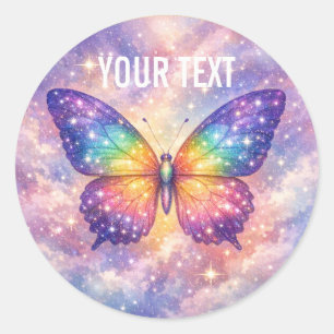 Celestial Rainbow Butterfly Circle Classic Round Sticker