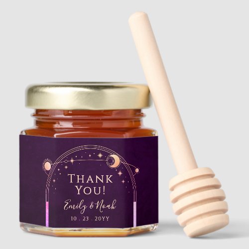 Celestial Rainbow Deep Plum Sun Moon Stars Wedding Honey Jar Favors