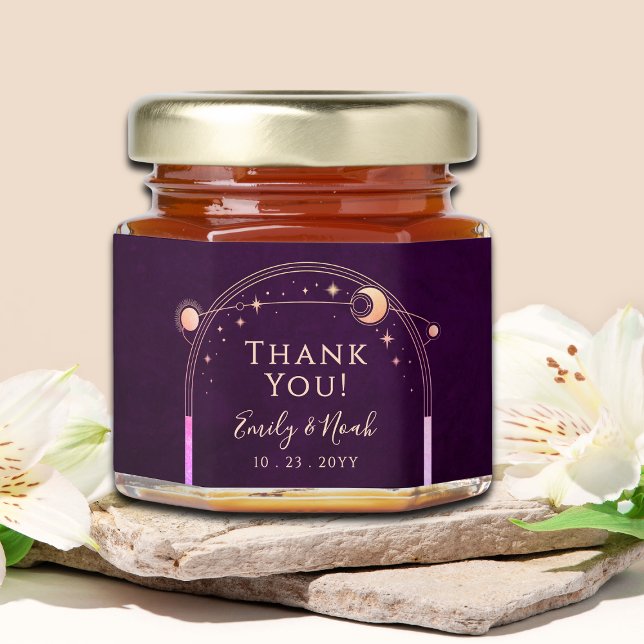 Celestial Rainbow Deep Plum Sun Moon Stars Wedding Honey Jar Favors (Creator Uploaded)